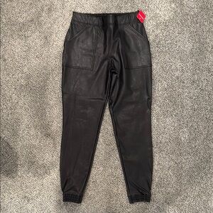 Spanx Black Faux Leather Joggers